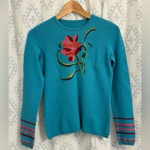 Beautiful Cashmere Floral Teal Sweater